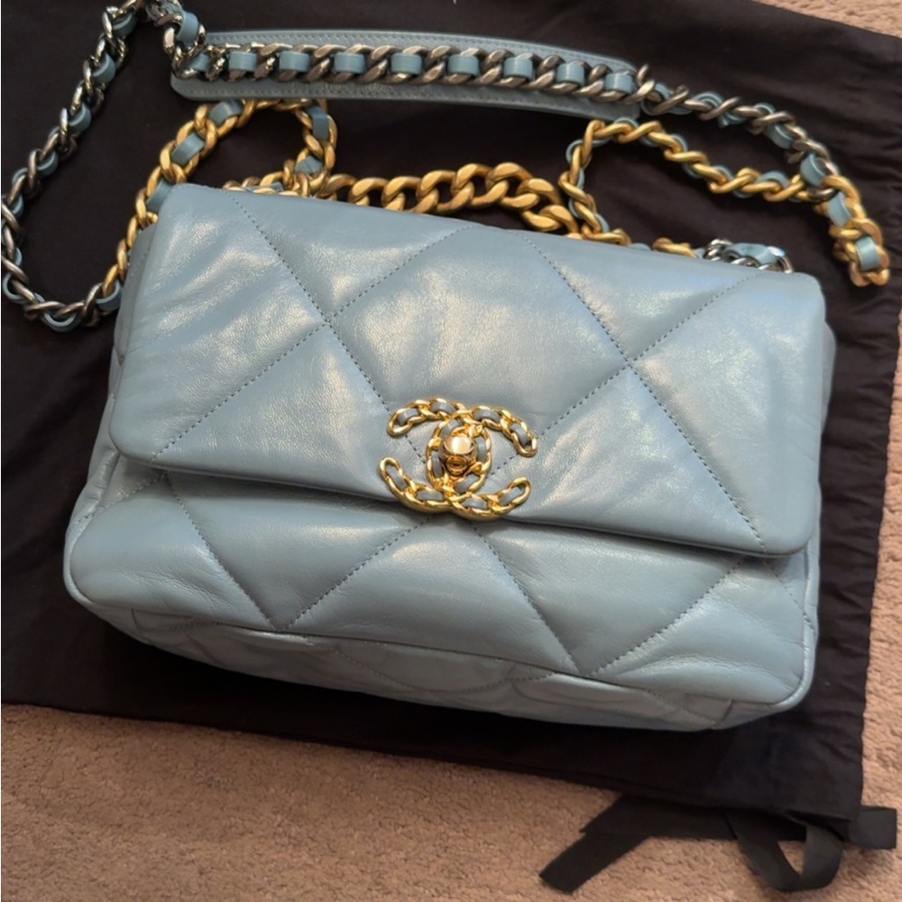 Chanel Blue Quilted Shoulder Bag with Gold-Tone Chain